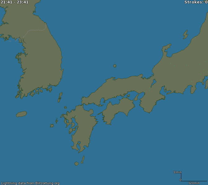 Mapa blesků West Japan 22.07.2021 22:50:09