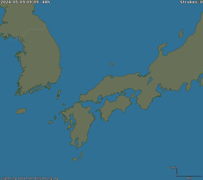 Mapa wyładowań West Japan 2021-07-22 22:50:09